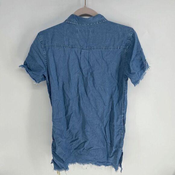 Blank NYC Womens light blue new chambray short sleeve mini shirt dress xsmall - Picture 5 of 6